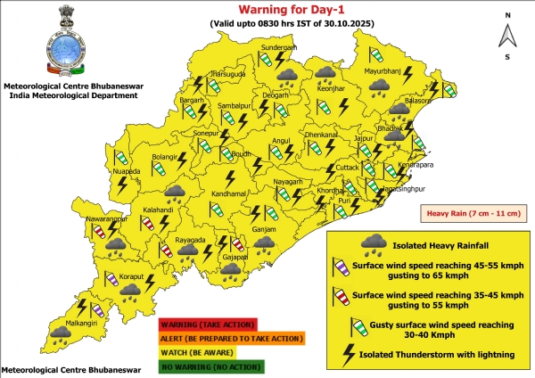 ଆଗାମୀ ୨୪ ଘଂଟା ମଧ୍ୟରେ ଭୀଷଣ ବର୍ଷା, ଝଡ଼ କିମ୍ବା ବଜ୍ରପାତ ଓ ପବନ ନେଇ ୧୨ ଜିଲ୍ଲାକୁ ୟେଲୋ ୱାର୍ଣ୍ଣିଂ ଆଗାମୀ ୨୪ ଘଂଟା ମଧ୍ୟରେ ଭୀଷଣ ବର୍ଷା, ଝଡ଼ କିମ୍ବା ବଜ୍ରପାତ ଓ ପବନ ନେଇ ୧୨ ଜିଲ୍ଲାକୁ ୟେଲୋ ୱାର୍ଣ୍ଣିଂ