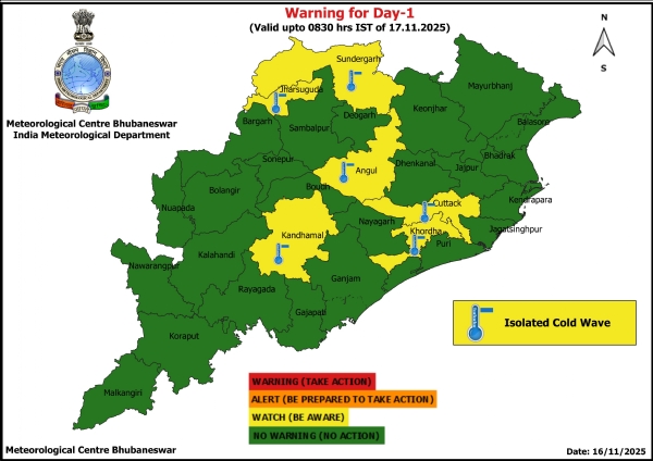 ଶୀତ ଲହରି ନେଇ ଆଗାମୀ ୨୪ ଘଂଟା ପାଇଁ ୬ ଜିଲ୍ଲାକୁ ୟେଲୋ ୱାର୍ଣ୍ଣିଂ ଶୀତ ଲହରି ନେଇ ଆଗାମୀ ୨୪ ଘଂଟା ପାଇଁ ୬ ଜିଲ୍ଲାକୁ ୟେଲୋ ୱାର୍ଣ୍ଣିଂ