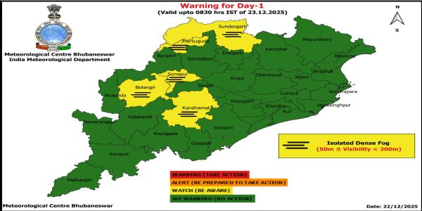 ଘନ କୁହୁଡ଼ି ନେଇ ଆଗାମୀ ୨ ଦିନ ପାଇଁ ୫ ଜିଲ୍ଲାକୁ ୟେଲୋ ୱାର୍ଣ୍ଣିଂ