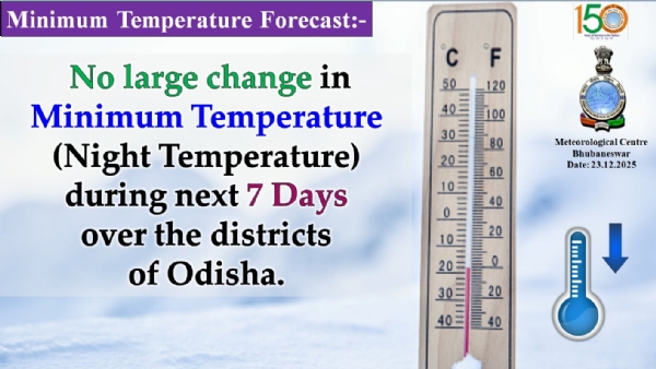 ଆଗାମୀ ୭ ଦିନ ମଧ୍ୟରେ ସର୍ବନିମ୍ନ ତାପମାତ୍ରା(ରାତ୍ରି ତାପମାତ୍ରା)ରେ ବିଶେଷ ପରିବର୍ତନର ସମ୍ଭାବନା ନାହିଁ