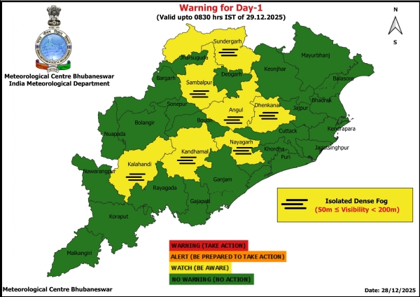 ଘନ କୁହୁଡ଼ି ନେଇ ଆଗାମୀ ୫ ଦିନ ପାଇଁ କେତେକ ଜିଲ୍ଲାକୁ ଚେତାବନୀ -୨