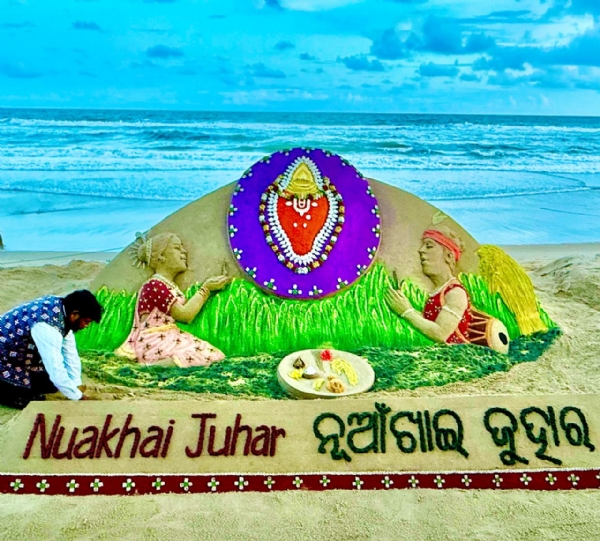 ବାଲୁକା କଳାରେ ନୂଆଖାଇ ଶୁଭେଚ୍ଛା ଜଣାଇଲେ ସୁଦର୍ଶନ