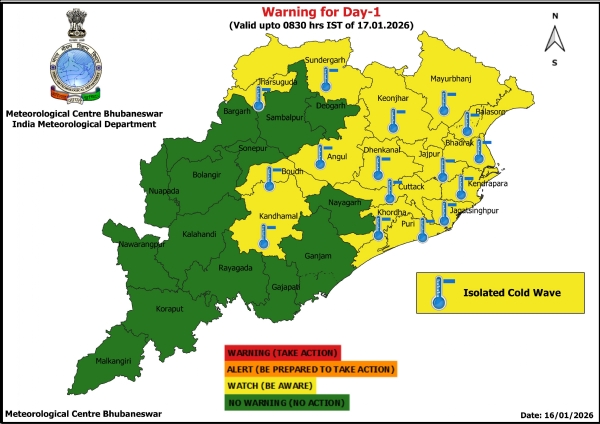 ଶୀତ ଲହରି ନେଇ ଆଗାମୀ ୨୪ ଘଂଟା ପାଇଁ ୧୬ ଜିଲ୍ଲାକୁ ୟେଲୋ ୱାର୍ଣ୍ଣିଂ