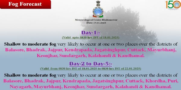 ଆଗାମୀ ୫ ଦିନ ମଧ୍ୟରେ ରାଜ୍ୟର କେତେକ ସ୍ଥାନରେ ହାଲୁକାରୁ ମଧ୍ୟମ ଧରଣର କୁହୁଡ଼ି ସମ୍ଭାବନା