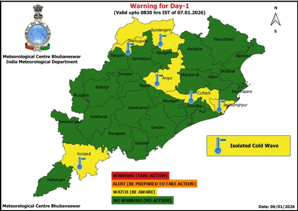 ଶୀତ ଲହରି ନେଇ ଆଗାମୀ ୩ ଦିନ ପାଇଁ ୬ ଜିଲ୍ଲାକୁ ୟେଲୋ ୱାର୍ଣ୍ଣିଂ