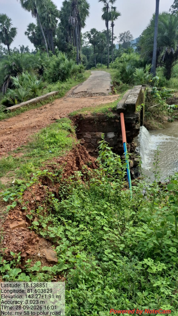 ଏମ୍.ଭି-୫୮ ରୁ ପୋଲୁର ରାସ୍ତାରେ ଭାଙ୍ଗି ଯାଇଛି କଲଭର୍ଟ  ଯାତାୟତ