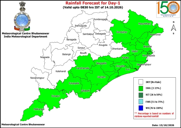 ୧୩ ତାରିଖ ସକାଳ ଠାରୁ ଆସନ୍ତା ୧୪ ତାରିଖ ସକାଳ