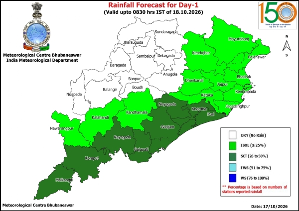 ୧୭ ତାରିଖ ସକାଳ ଠାରୁ ୧୮ ତାରିଖ ସକାଳ