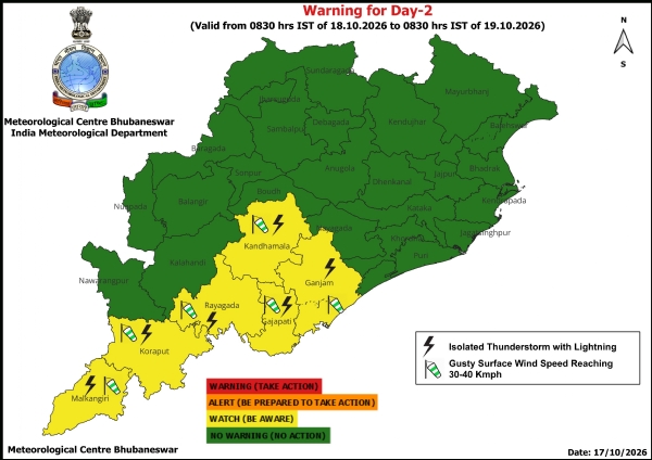 ୧୮ ତାରିଖ ସକାଳ ଠାରୁ ୧୯ ତାରିଖ ସକାଳ ପର୍ଯ୍ୟନ୍ତ ୬ ଜିଲ୍ଲାକୁ ୟେଲୋ ୱାର୍ଣ୍ଣିଂ