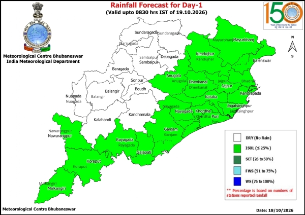 ୧୮ ତାରିଖ ସକାଳ ଠାରୁ ୧୯ ତାରିଖ ସକାଳ