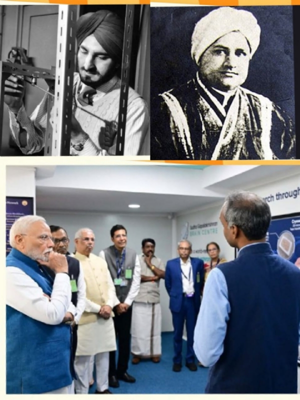 भाई परमानंद, नरिंदर सिंह कपानी और प्रधानमंत्री ‘सुधा गोपालकृष्णन ब्रेन सेंटर’ का लोकार्पण करते हुए