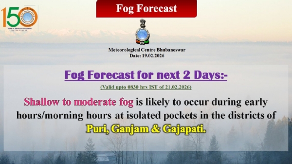 ଆଗାମୀ ୨ ଦିନ ମଧ୍ୟରେ ରାଜ୍ୟର କେତେକ ସ୍ଥାନରେ ହାଲୁକାରୁ ମଧ୍ୟମ ଧରଣର କୁହୁଡ଼ି ସମ୍ଭାବନା