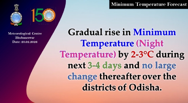 ଆଗାମୀ ୩ରୁ ୪ ଦିନ ମଧ୍ୟରେ ସର୍ବନିମ୍ନ ତାପମାତ୍ରା(ରାତ୍ରି ତାପମାତ୍ରା) ଧିରେ ଧିରେ ୨ରୁ ୩ ଡ଼ିଗ୍ରୀ ବୃଦ୍ଧି ପାଇବାର ସମ୍ଭାବନା