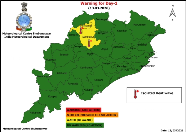 ହିଟ୍ ୱେଭ ନେଇ ଆଜି ପାଇଁ ୨ ଜିଲ୍ଲା (ଝାରସୁଗୁଡ଼ା ଓ ସମ୍ବଲପୁର)କୁ ୟେଲୋ ୱାର୍ଣ୍ଣିଂ ହିଟ୍ ୱେଭ ନେଇ ଆଜି ପାଇଁ ୨ ଜିଲ୍ଲା (ଝାରସୁଗୁଡ଼ା ଓ ସମ୍ବଲପୁର)କୁ ୟେଲୋ ୱାର୍ଣ୍ଣିଂ