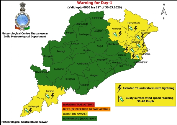 ଝଡ଼, ବଜ୍ରପାତ ଓ ପବନର ସମ୍ଭାବନା ନେଇ ଆଗାମୀ ୨୪ ଘଂଟା ପାଇଁ ୮ ଜିଲ୍ଲାକୁ ୟେଲୋ ୱାର୍ଣ୍ଣିଂ