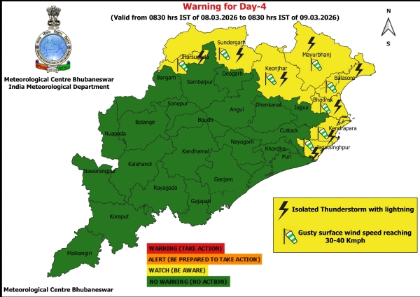 ୮ ତାରିଖ ସକାଳ ଠାରୁ ୯ ତାରିଖ ସକାଳ ପର୍ଯ୍ୟନ୍ତ ୮ ଜିଲ୍ଲାକୁ ୟେଲୋ ୱାର୍ଣ୍ଣିଂ ୮ ତାରିଖ ସକାଳ ଠାରୁ ୯ ତାରିଖ ସକାଳ ପର୍ଯ୍ୟନ୍ତ ୮ ଜିଲ୍ଲାକୁ ୟେଲୋ ୱାର୍ଣ୍ଣିଂ