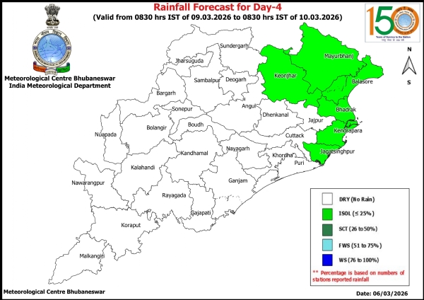 ପରବର୍ତୀ ୩ ଦିନ କେତେକ ଜିଲ୍ଲାରେ ହାଲୁକାରୁ ମଧ୍ୟମ ଧରଣର ବର୍ଷା ସମ୍ଭାବନା-୨