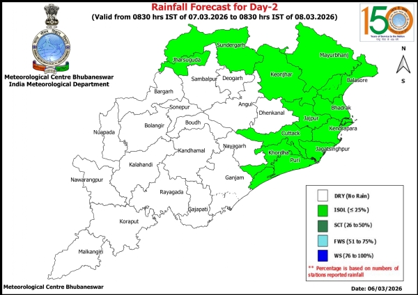 ପରବର୍ତୀ ୩ ଦିନ କେତେକ ଜିଲ୍ଲାରେ ହାଲୁକାରୁ ମଧ୍ୟମ ଧରଣର ବର୍ଷା ସମ୍ଭାବନା