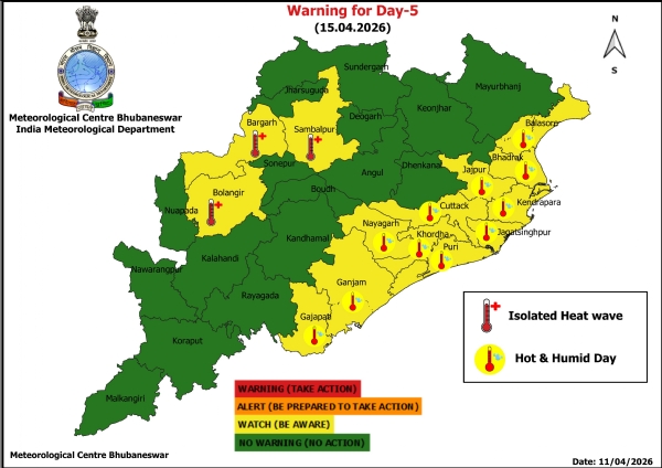 ହିଟ୍ ୱେଭ୍ ଚେତାବନୀ : ୧୫ ତାରିଖ ପାଇଁ ୩ ଜିଲ୍ଲାକୁ ୟେଲୋ ୱାର୍ଣ୍ଣିଂ