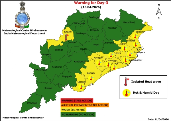 ହିଟ୍ ୱେଭ୍ ଚେତାବନୀ : ଆସନ୍ତା ୧୩ ତାରିଖ ୧ ଜିଲ୍ଲା