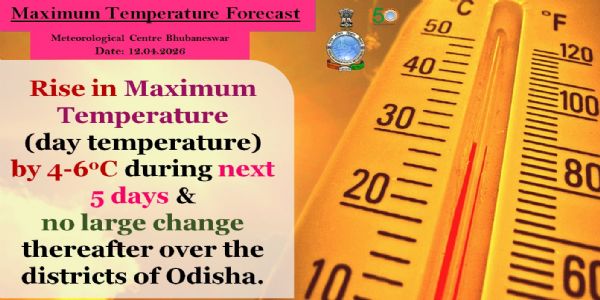 ଆଗାମୀ ୫ ଦିନ ମଧ୍ୟରେ ରାଜ୍ୟର ଜିଲ୍ଲା ଗୁଡିକରେ ସର୍ବାଧିକ ତାପମାତ୍ରା(ଦିନ ତାପମାତ୍ରା) ୪ରୁ ୬ ଡ଼ିଗ୍ରୀ ବୃଦ୍ଧି ପାଇପାର ସମ୍ଭାବନା