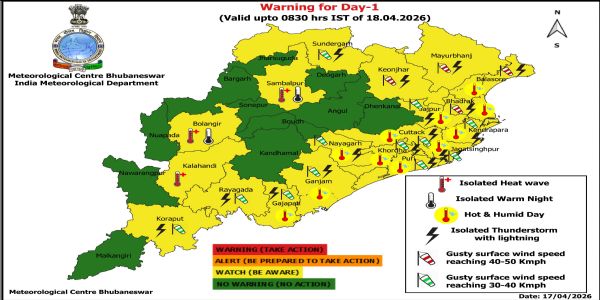 ଝଡ଼, ବଜ୍ରପାତ ଓ ପବନର ସମ୍ଭାବନା ନେଇ ଆଗାମୀ ୫ ଦିନ ରାଜ୍ୟର କେତେକ ଜିଲ୍ଲାକୁ ଚେତାବନୀ : ଆଗାମୀ ୨୪ ଘଂଟା ପାଇଁ ୧୬ ଜିଲ୍ଲାକୁ ୟେଲୋ ୱାର୍ଣ୍ଣିଂ