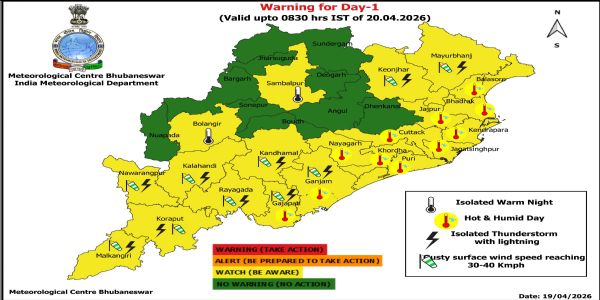 ଗରମ ଓ ଗୁଳୁଗୁଳି ନେଇ ଆଗାମୀ ୫ ଦିନ ରାଜ୍ୟର କେତେକ ଜିଲ୍ଲାକୁ ଚେତାବନୀ : ଆଗାମୀ ୨୪ ଘଂଟା ପାଇଁ ୧୧ ଜିଲ୍ଲାକୁ ୟେଲୋ ୱାର୍ଣ୍ଣିଂ