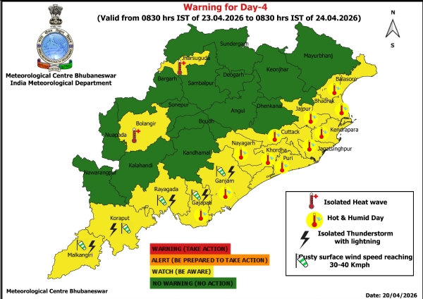 ୨୨ ତାରିଖ ସକାଳ ଠାରୁ ୨୫ ତାରିଖ ସକାଳ ପର୍ଯ୍ୟନ୍ତ ରାଜ୍ୟର ଦୁଇ ଜିଲ୍ଲାକୁ ହିଟ୍ ୱେଭ୍ ଚେତାବନୀ-୨