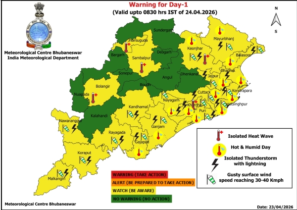 ୨୩ ଓ ୨୪ ତାରିଖ ରାଜ୍ୟର କେତେକ ଜିଲ୍ଲାକୁ ହିଟ୍ ୱେଭ୍ ଚେତାବନୀ-୧