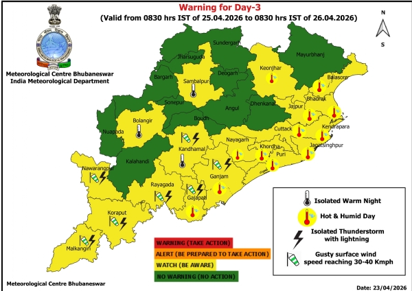 ଗରମ ରାତି ନେଇ ୨୪ ଓ ୨୫ ତାରିଖ ରାଜ୍ୟର କେତେକ ଜିଲ୍ଲାକୁ ଚେତାବନୀ