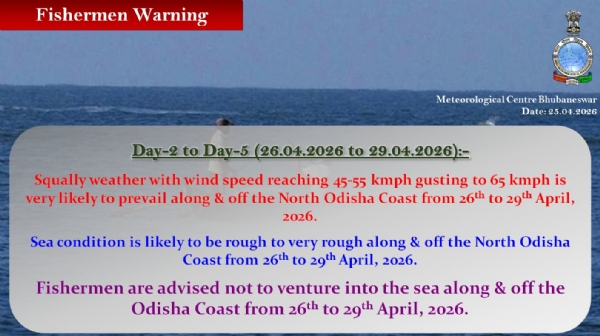 ଆସନ୍ତା ୨୬ରୁ ୨୯ ତାରିଖ ମତ୍ସ୍ୟଜିବୀଙ୍କୁ ସମୁଦ୍ରକୁ ଯିବାକୁ ବାରଣ