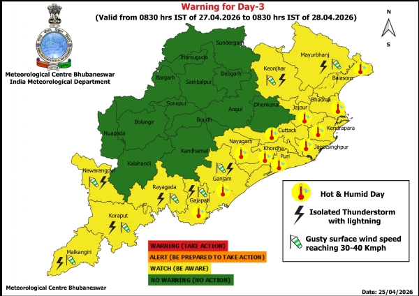 ଗରମ ଓ ଗୁଳୁଗୁଳି ନେଇ ଆଗାମୀ ୩ ଦିନ ରାଜ୍ୟର କେତେକ ଜିଲ୍ଲାକୁ ଚେତାବନୀ-୧