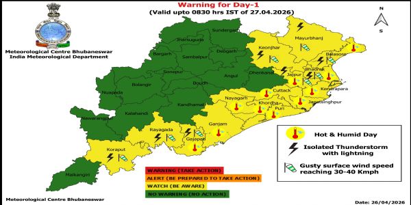 ଗରମ ଓ ଗୁଳୁଗୁଳି ନେଇ ଆଗାମୀ ୨ ଦିନ ରାଜ୍ୟର କେତେକ ଜିଲ୍ଲାକୁ ଚେତାବନୀ : ଆଗାମୀ ୨୪ ଘଂଟା ପାଇଁ ୧୧ ଜିଲ୍ଲାକୁ ୟେଲୋ ୱାର୍ଣ୍ଣିଂ