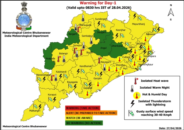 ୨୭ ଓ ୨୮ ତାରିଖ ରାଜ୍ୟର କେତେକ ଜିଲ୍ଲାକୁ ହିଟ୍ ୱେଭ୍ ଚେତାବନୀ