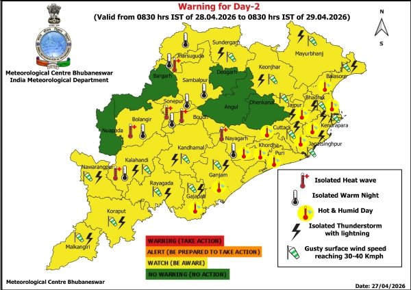 ଗରମ ରାତି ନେଇ ୨୭ ଓ ୨୮ ତାରିଖ ରାଜ୍ୟର କେତେକ ଜିଲ୍ଲାକୁ ଚେତାବନୀ