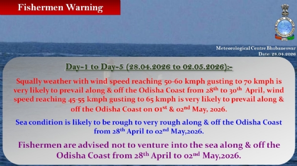 ଅପ୍ରେଲ ୨୮ରୁ ମଇ ୨ ପର୍ଯ୍ୟନ୍ତ ମତ୍ସ୍ୟଜିବୀଙ୍କୁ ସମୁଦ୍ରକୁ ଯିବାକୁ ବାରଣ