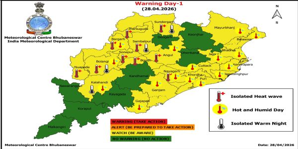 ଗରମ ଓ ଗୁଳୁଗୁଳି ନେଇ ଆଗାମୀ ୫ ଦିନ ରାଜ୍ୟର କେତେକ ଜିଲ୍ଲାକୁ ଚେତାବନୀ, ଆଗାମୀ ୨୪ ଘଂଟା ପାଇଁ ୧୬ ଜିଲ୍ଲାକୁ ୟେଲୋ ୱାର୍ଣ୍ଣିଂ