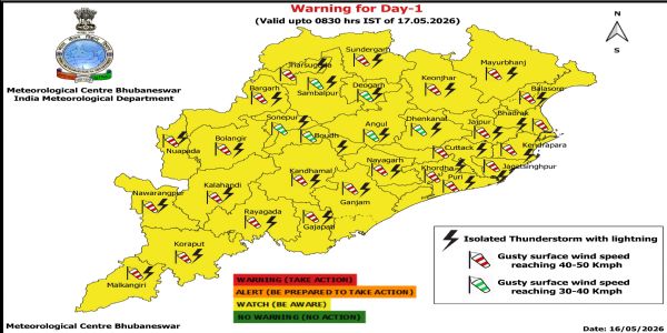 କାଳବୈଶାଖୀ ସମ୍ଭାବନା ନେଇ ଆଗାମୀ ୫ ଦିନ ରାଜ୍ୟର କେତେକ ଜିଲ୍ଲାକୁ ଚେତାବନୀ, ଆଗାମୀ ୨୪ ଘଂଟା ପାଇଁ ୩୦ ଜିଲ୍ଲାକୁ ୟେଲୋ ୱାର୍ଣ୍ଣିଂ