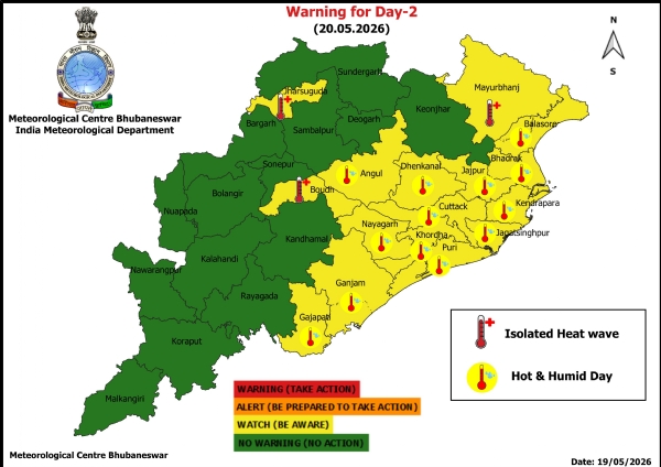 ହିଟ୍ ୱେଭ୍ ନେଇ ୨୦ରୁ ୨୩ ତାରିଖ ପର୍ଯ୍ୟନ୍ତ ରାଜ୍ୟର କେତେକ ଜିଲ୍ଲାକୁ ଚେତାବନୀ ହିଟ୍ ୱେଭ୍ ନେଇ ୨୦ରୁ ୨୩ ତାରିଖ ପର୍ଯ୍ୟନ୍ତ ରାଜ୍ୟର କେତେକ ଜିଲ୍ଲାକୁ ଚେତାବନୀ