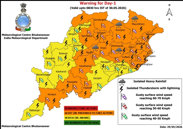 ଭୀଷଣ ବର୍ଷା ନେଇ ଆଗାମୀ ୨ ଦିନ ରାଜ୍ୟର କେତେକ ଜିଲ୍ଲାକୁ ଚେତାବନୀ : ଆଗାମୀ ୨୪ ଘଂଟା ପାଇଁ ୪ ଜିଲ୍ଲାକୁ ଅରେଞ୍ଜ ୱାର୍ଣ୍ଣିଂ ଭୀଷଣ ବର୍ଷା ନେଇ ଆଗାମୀ ୨ ଦିନ ରାଜ୍ୟର କେତେକ ଜିଲ୍ଲାକୁ ଚେତାବନୀ : ଆଗାମୀ ୨୪ ଘଂଟା ପାଇଁ ୪ ଜିଲ୍ଲାକୁ ଅରେଞ୍ଜ ୱାର୍ଣ୍ଣିଂ