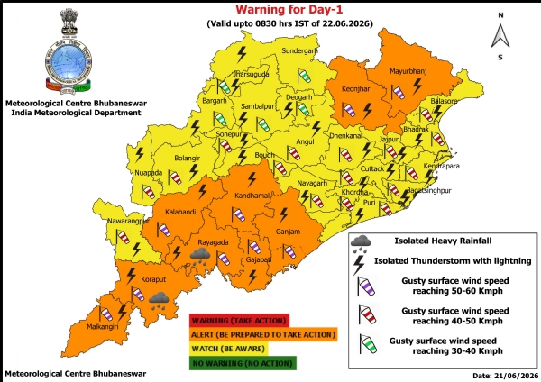 ଆଗାମୀ ୨୪ ଘଂଟା ପାଇଁ ରାୟଗଡ଼ା, କୋରାପୁଟ ଜିଲ୍ଲାକୁ ଅରେଞ୍ଜ ୱାର୍ଣ୍ଣିଂ ଆଗାମୀ ୨୪ ଘଂଟା ପାଇଁ ରାୟଗଡ଼ା, କୋରାପୁଟ ଜିଲ୍ଲାକୁ ଅରେଞ୍ଜ ୱାର୍ଣ୍ଣିଂ