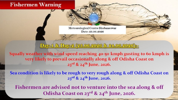 ଜୁନ୍ ୨୩ ଓ ୨୪ ତାରିଖ ମତ୍ସ୍ୟଜିବୀଙ୍କୁ ସମୁଦ୍ରକୁ ଯିବାକୁ ବାରଣ ଜୁନ୍ ୨୩ ଓ ୨୪ ତାରିଖ ମତ୍ସ୍ୟଜିବୀଙ୍କୁ ସମୁଦ୍ରକୁ ଯିବାକୁ ବାରଣ