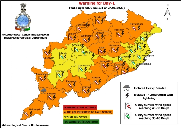 ଭୀଷଣ ବର୍ଷା ନେଇ ଆଗାମୀ ୨୪ ଘଂଟା ପାଇଁ କୋରାପୁଟ ଜିଲ୍ଲାକୁ ଅରେଞ୍ଜ ୱାର୍ଣ୍ଣିଂ