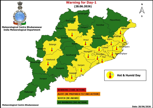 ଆଜି ପାଇଁ ୧୫ ଜିଲ୍ଲାକୁ ୟେଲୋ ୱାର୍ଣ୍ଣିଂ ଆଜି ପାଇଁ ୧୫ ଜିଲ୍ଲାକୁ ୟେଲୋ ୱାର୍ଣ୍ଣିଂ