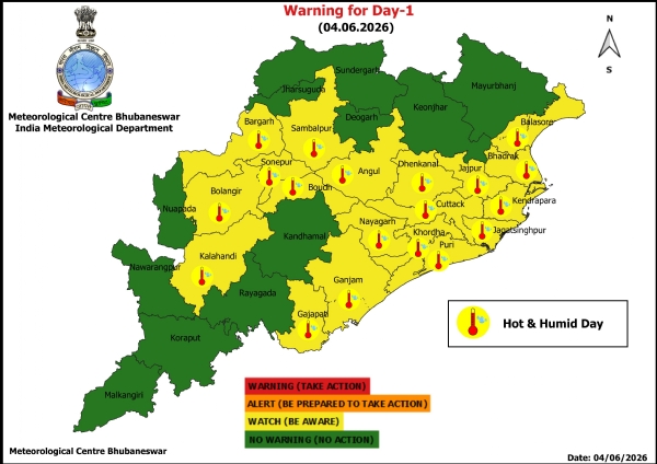 ଗରମ ଓ ଗୁଳୁଗୁଳି ନେଇ ଆଗାମୀ ୫ ଦିନ ରାଜ୍ୟର କେତେକ ଜିଲ୍ଲାକୁ ଚେତାବନୀ : ଆଗାମୀ ୨୪ ଘଂଟା ପାଇଁ ୧୯ ଜିଲ୍ଲାକୁ ୟେଲୋ ୱାର୍ଣ୍ଣିଂ