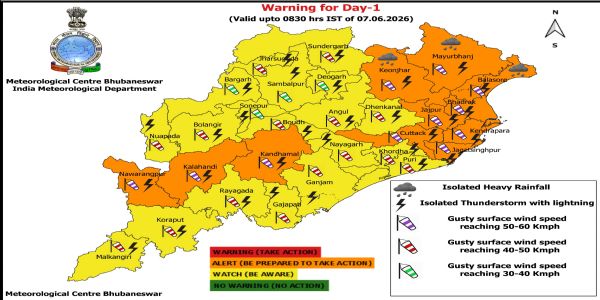 କାଳବୈଶାଖୀ ସମ୍ଭାବନା ନେଇ ଆଗାମୀ ୫ ଦିନ ରାଜ୍ୟର କେତେକ ଜିଲ୍ଲାକୁ ଚେତାବନୀ