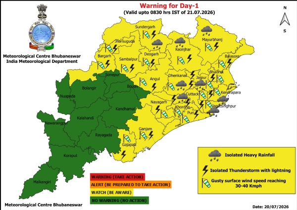 ଆଗାମୀ ୨୪ ଘଂଟା ପାଇଁ ୮ ଜିଲ୍ଲାକୁ ୟେଲୋ ୱାର୍ଣ୍ଣିଂ ଆଗାମୀ ୨୪ ଘଂଟା ପାଇଁ ୮ ଜିଲ୍ଲାକୁ ୟେଲୋ ୱାର୍ଣ୍ଣିଂ