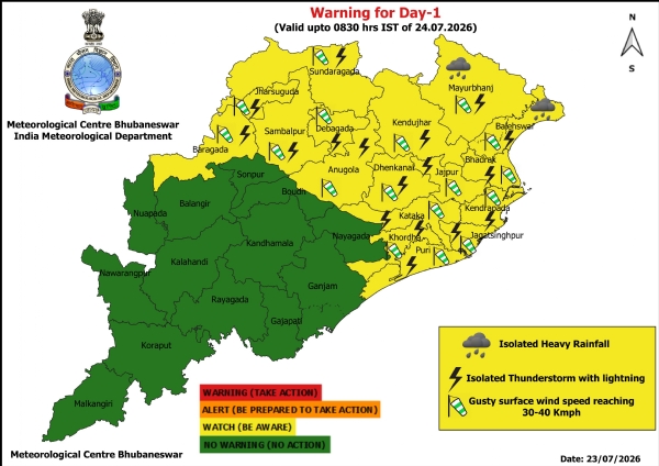ଝଡ଼, ବଜ୍ରପାତ ଓ ପବନର ସମ୍ଭାବନା ନେଇ ଆଗାମୀ ୫ ଦିନ ରାଜ୍ୟର କେତେକ ଜିଲ୍ଲାକୁ ଚେତାବନୀ : ଆଗାମୀ ୨୪ ଘଂଟା ପାଇଁ ୧୭ ଜିଲ୍ଲାକୁ ୟେଲୋ ୱାର୍ଣ୍ଣିଂ ଝଡ଼, ବଜ୍ରପାତ ଓ ପବନର ସମ୍ଭାବନା ନେଇ ଆଗାମୀ ୫ ଦିନ ରାଜ୍ୟର କେତେକ ଜିଲ୍ଲାକୁ ଚେତାବନୀ : ଆଗାମୀ ୨୪ ଘଂଟା ପାଇଁ ୧୭ ଜିଲ୍ଲାକୁ ୟେଲୋ ୱାର୍ଣ୍ଣିଂ
