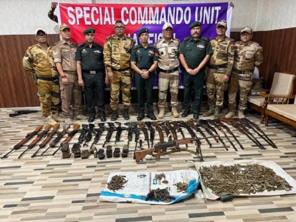 Image of the 29 Firearms and Large Cache of Ammunition Recovered in Manipur.