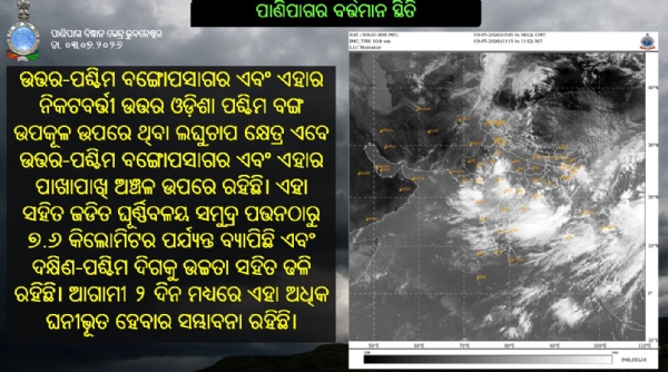 ଲଘୁଚାପ ଆଗାମୀ ୨ ଦିନ ମଧ୍ୟରେ ଅଧିକ ଘନୀଭୂତ ହେବାର ସମ୍ଭାବନା
